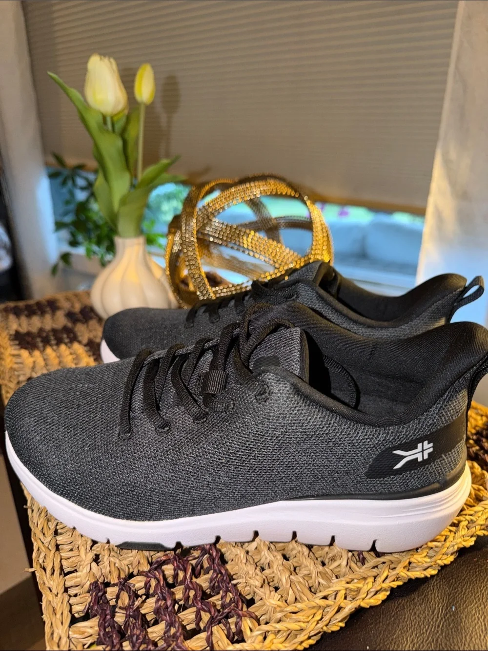 KURU Charcoal Gray Knit Lace-Up Slip-On Sneakers